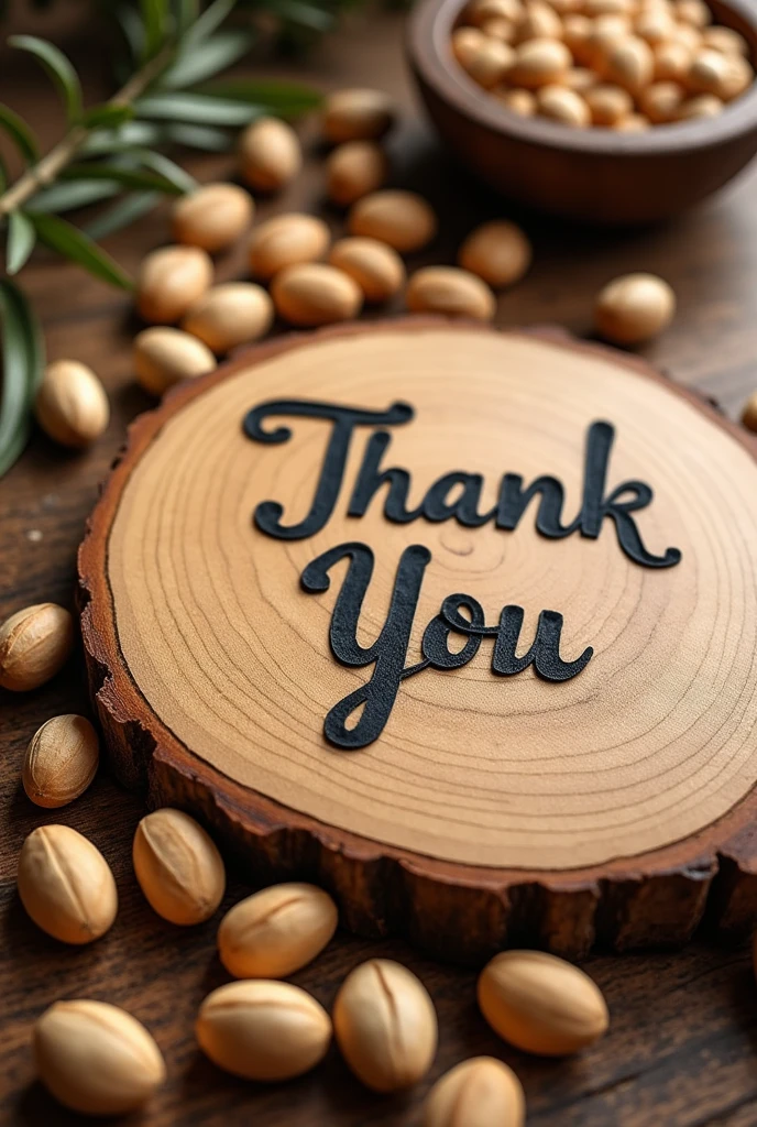 A thank you name written on a board covered with groundnut