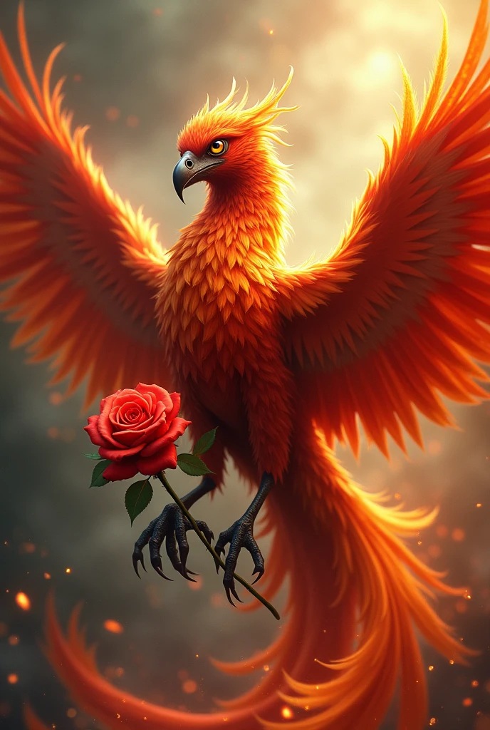 Phoenix with a rose in its claws 