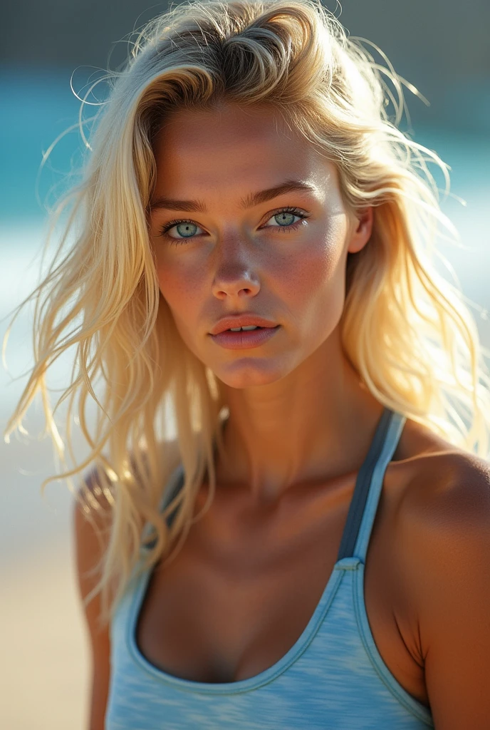 fille blonde au yeux bleu qui fait du sport