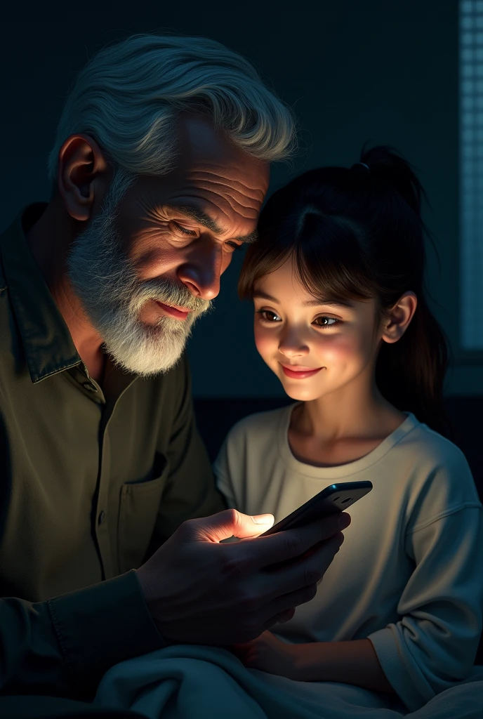 A father who has not seen his daughter for years with his daughter on the phone, separated by distance