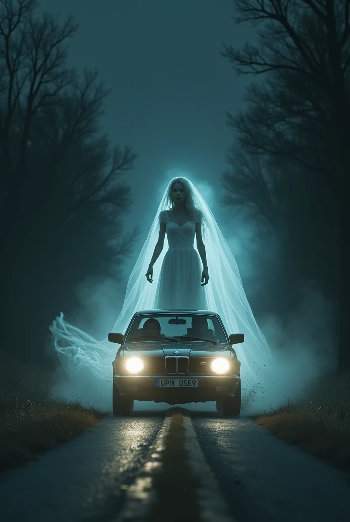 One women scary ghost car inside night 