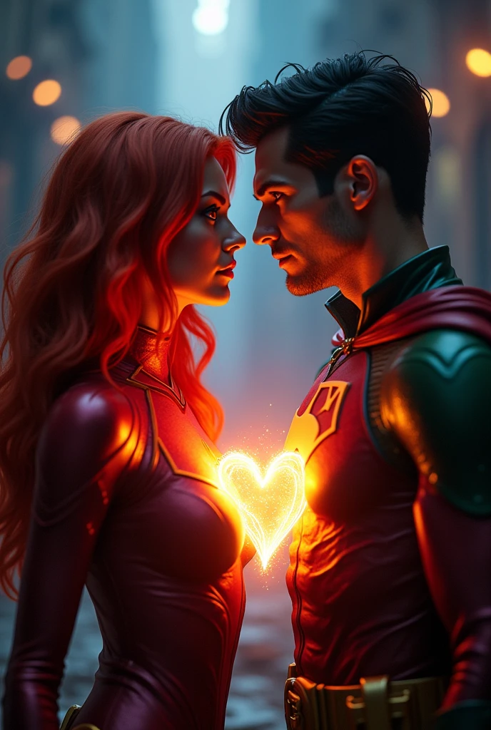 Star fire and Robin staring at each other's aura hearts