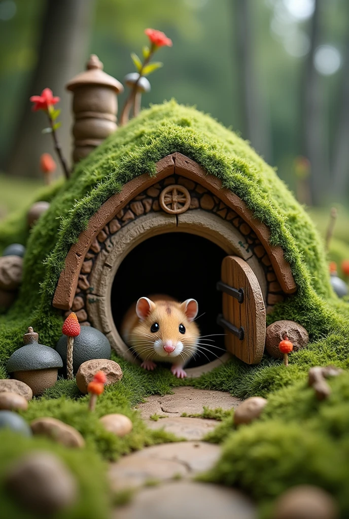 Generate hamster hideout from clay, Auenland, Hobbit, Moos, ceramics, 10cm entrance, curse, Lord of the rings