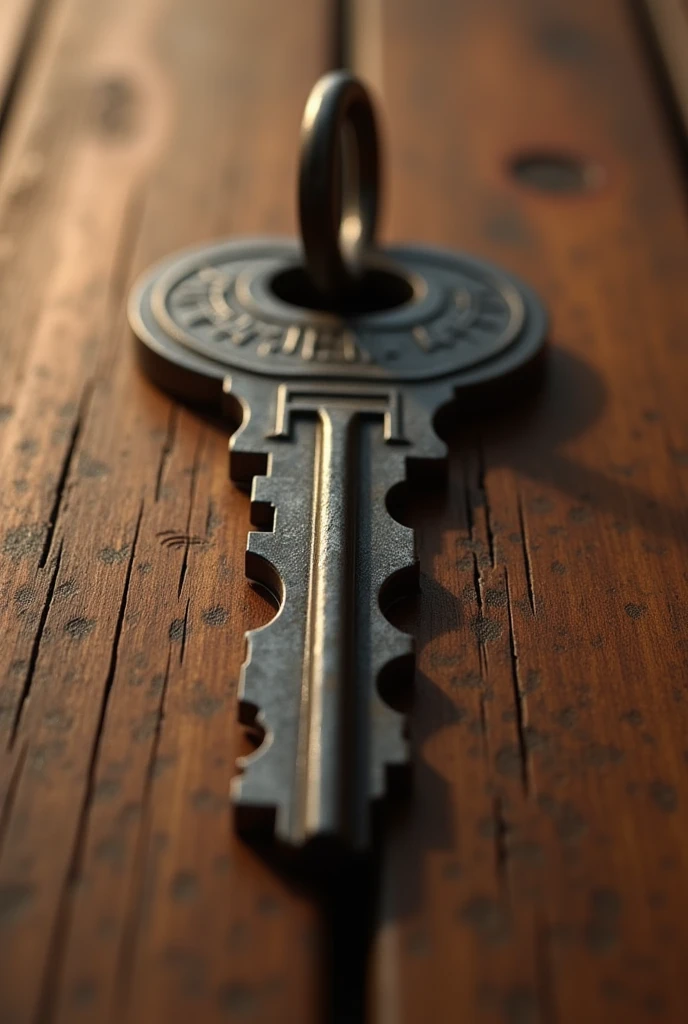 Realistic house key on the door
