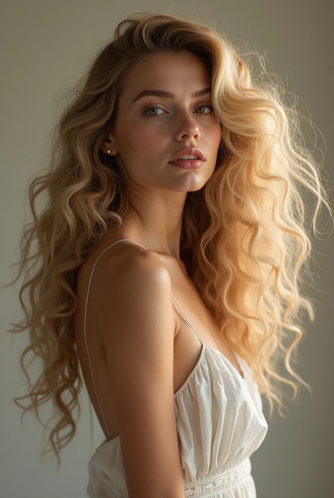 I want a blonde with curly hair in another position