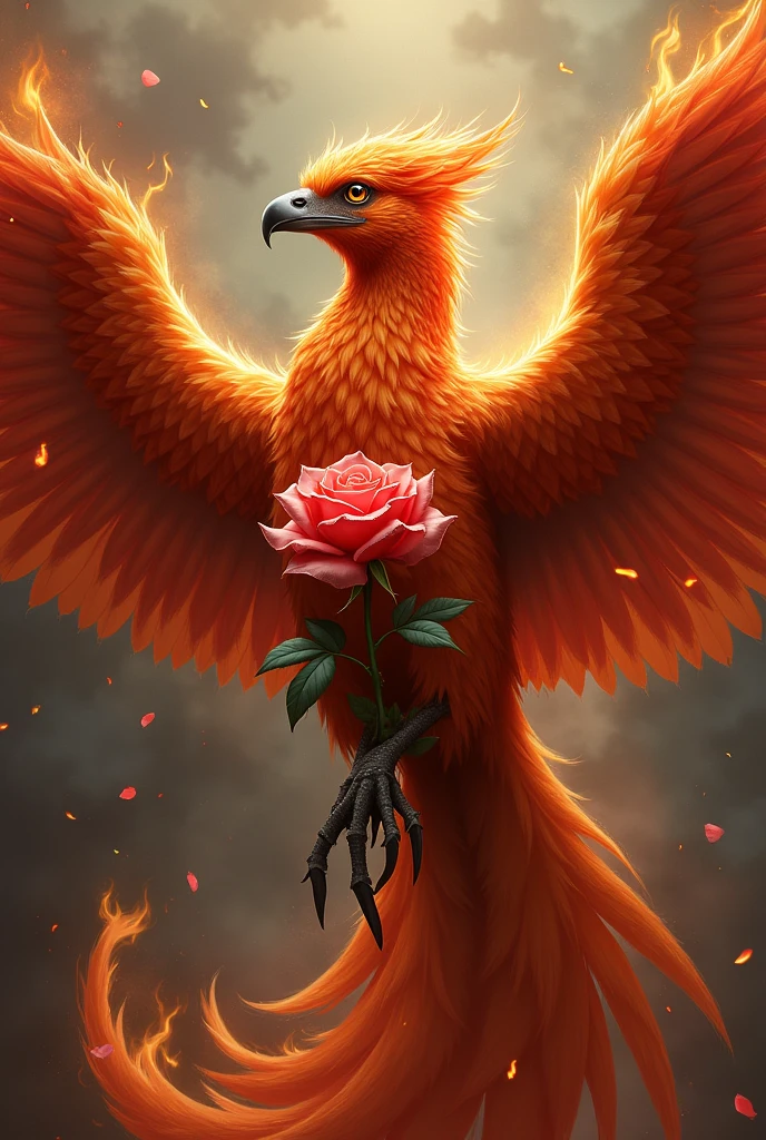 Phoenix with a rose in its claws