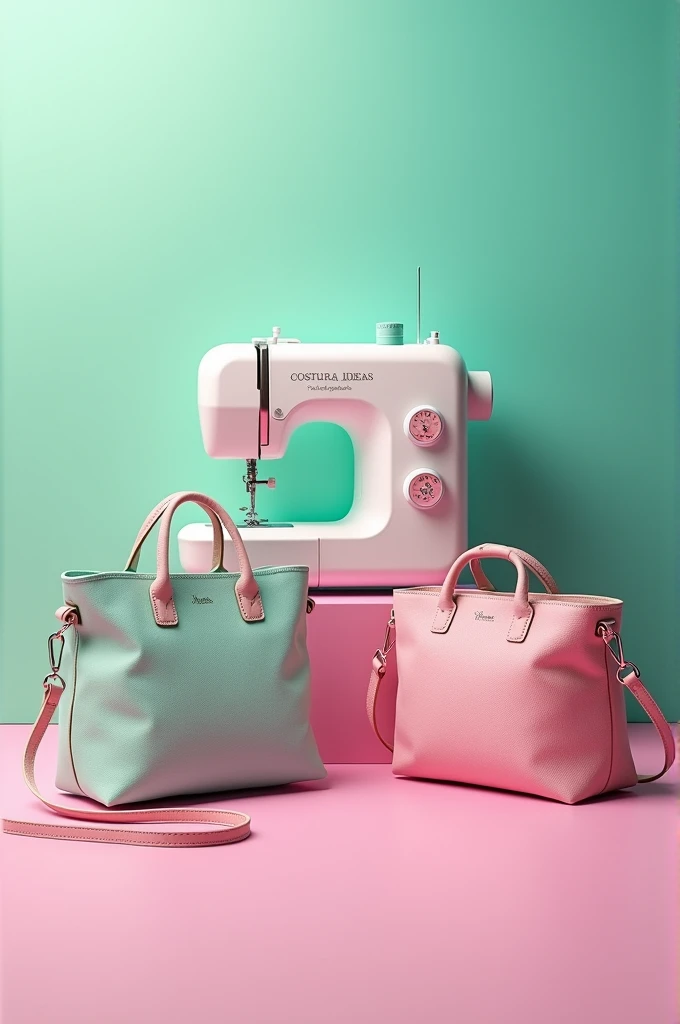 An advertisement,The name of the company is called COSTURA IDEAS Y TRANSFORMACIONES YULI with the slogan we transform your ideas into stitches and images come from a sewing machine,that ,tote bag,crossbody in pastel green turquoise blue colors,fiusha
