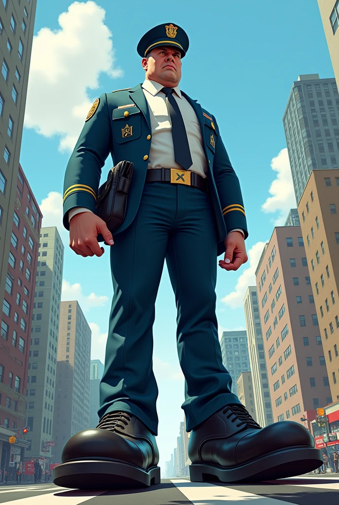 Create a police figure using a giant pair of shoes