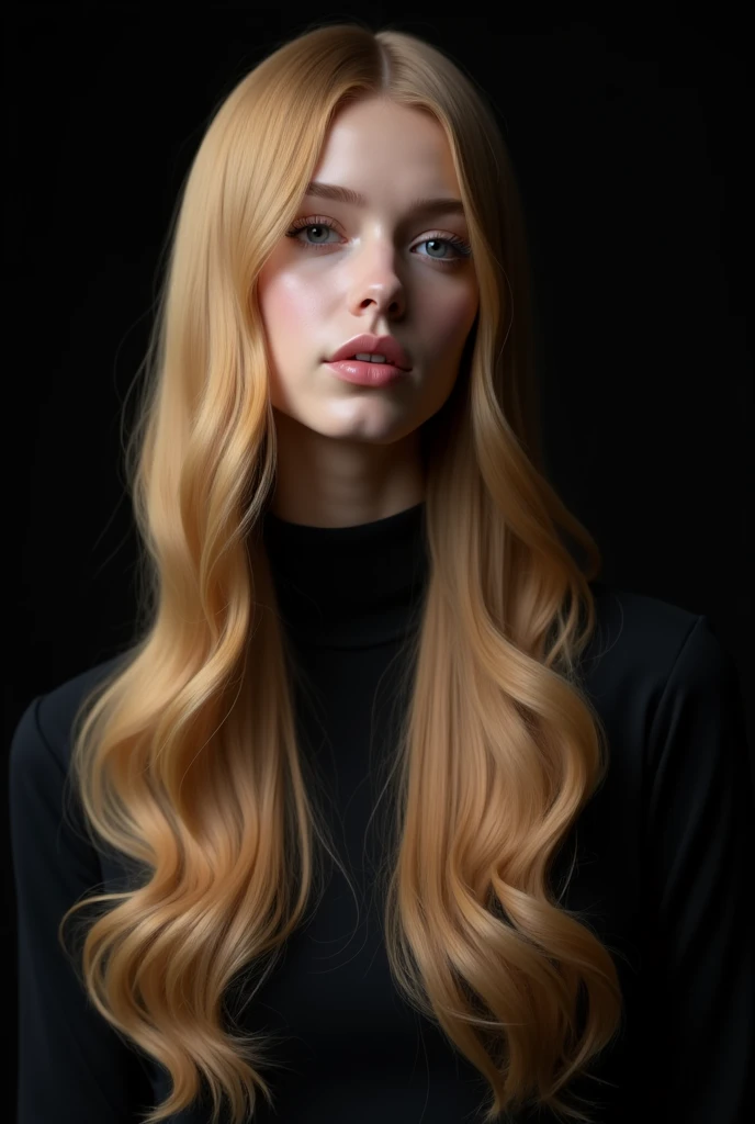 Beautiful long straight dark blond hair on a black background