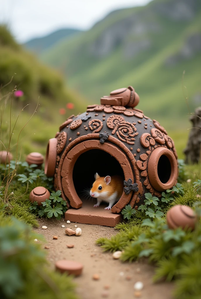 Generate hamster hideout from clay, Auenland, Hobbit, ceramics, 10cm entrance, curse, Lord of the rings, no door
