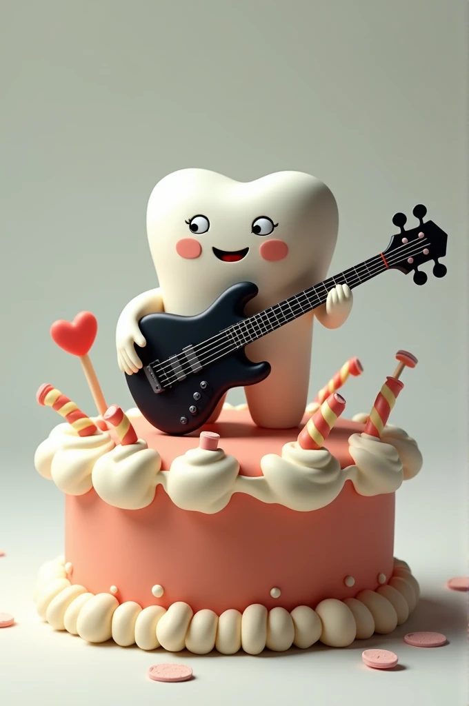 A cake with a little tooth playing a black five-string electric bass