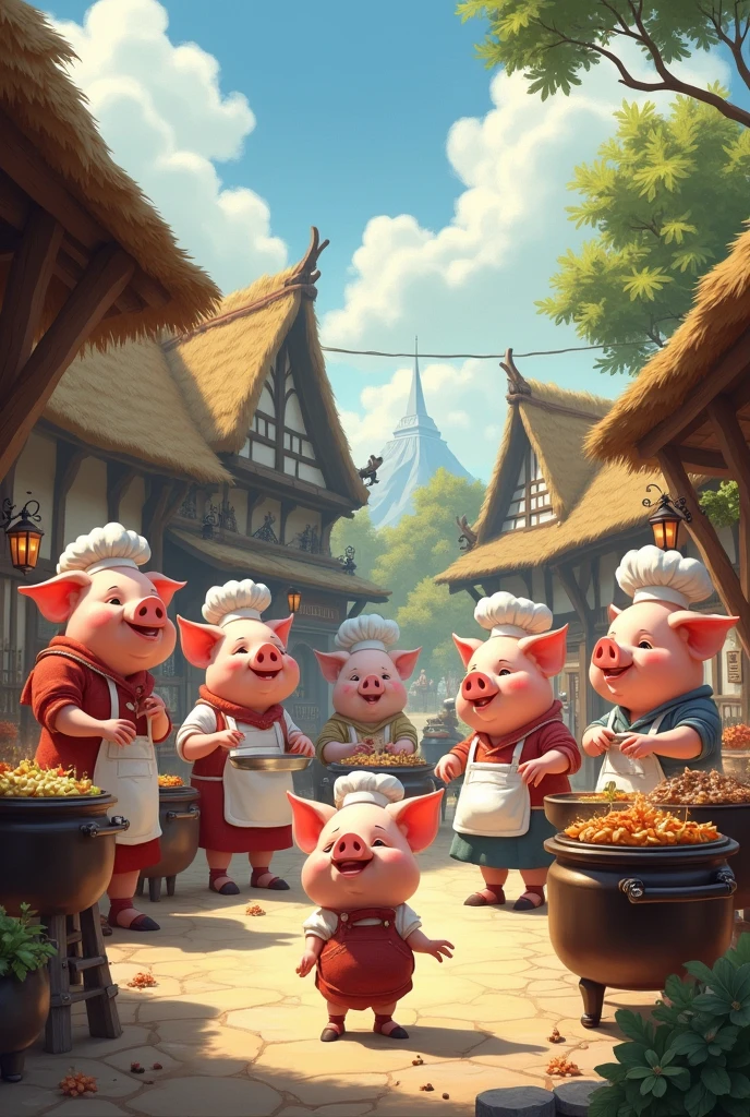 All the pigs in the village are cooking, but one pig isn't cooking.