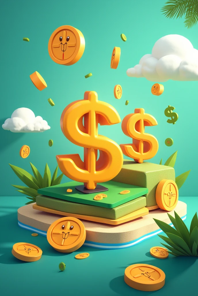 create a banner with kiwify money symbols and sale notifications