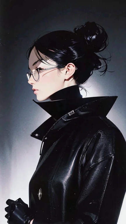 Black Hair、Cold look:1.3、Japanese woman in her 30s、Dark Background、One Cool Lady:1.3、night、whole photo、Dark Eyes、Black gloves、Ominous Machine Lifeform、Nihil、White:1.5、Doctor Woman、Glasses、Anime Line Art:1.3