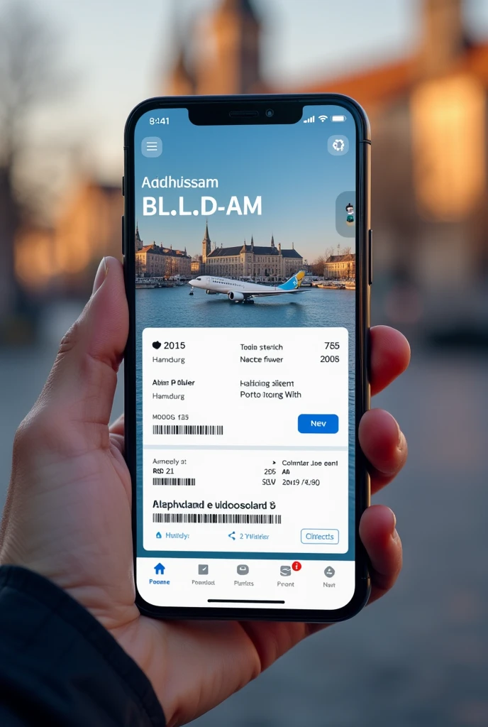 Generate a realistic screenshot from a phone with a real looking planeticket from Hamburg-Deutschland to Amsteram-Niederlande, it needs too look like the screenshot was send, no hands no nothing