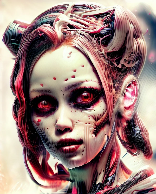 Beautiful woman goth chick, Bright neon green eyes, michael hussar, slime punk, hyperrealism, pink hair, ornamental gothic - cyberpunk, stefan gesell, deiv calviz, cybergoth, cyberpunk horror style, nagash editorial, intricate cyberpunk make - up, portrait of a gothic queen, gothic - cyberpunk, gothic art, portrait of a holy necromancer, full focus, attention to detail, intricate, Masterpiece+++