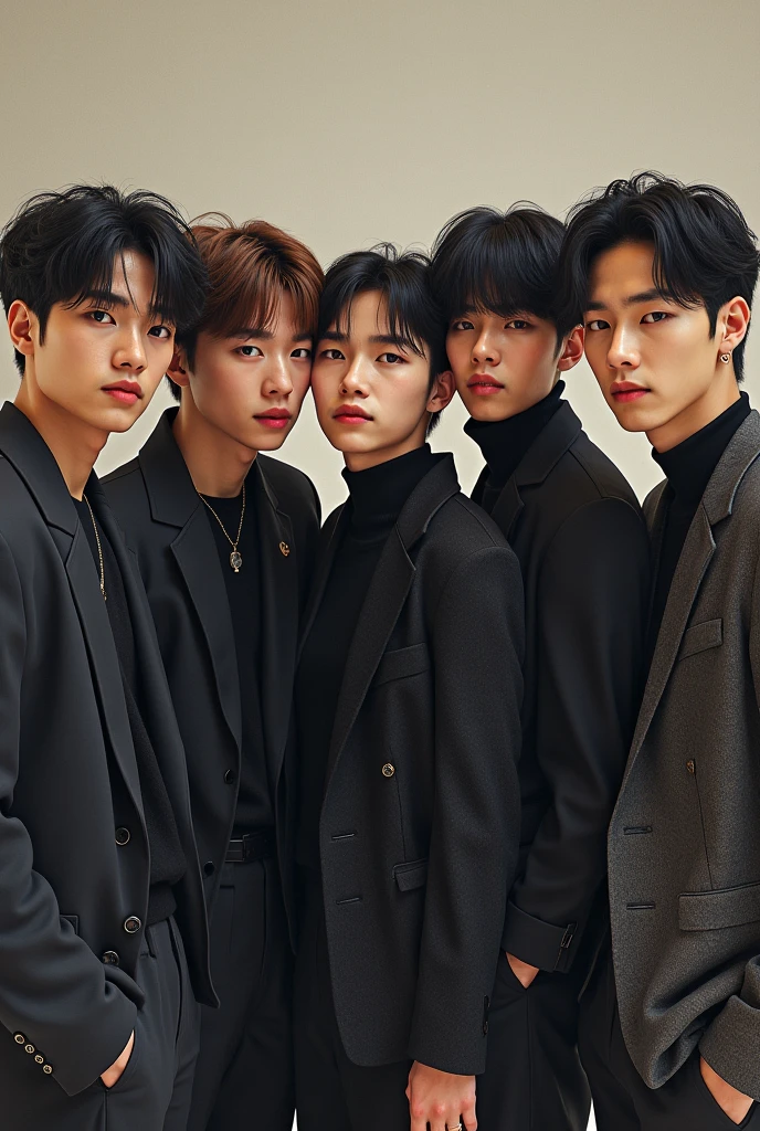 Create an image where the k poop group BTS appears together with the singer Jackson Wang, be more realistic so they look identical to those in real life