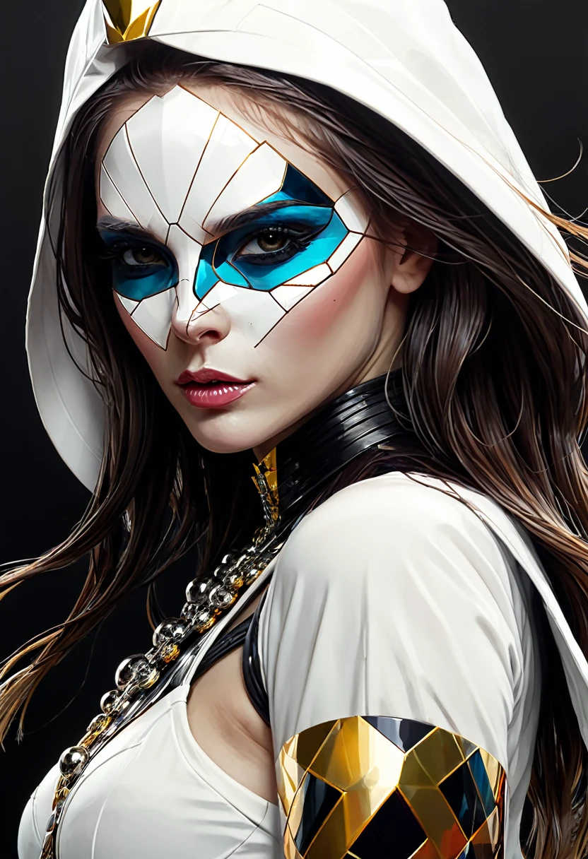 White Reaper, HarlequinPunk, Jaehra, panjang penuh, trending on artstation, detailed, geometric, fractals --w 1024 --h 2048, Sandra Chevrier, Arcology