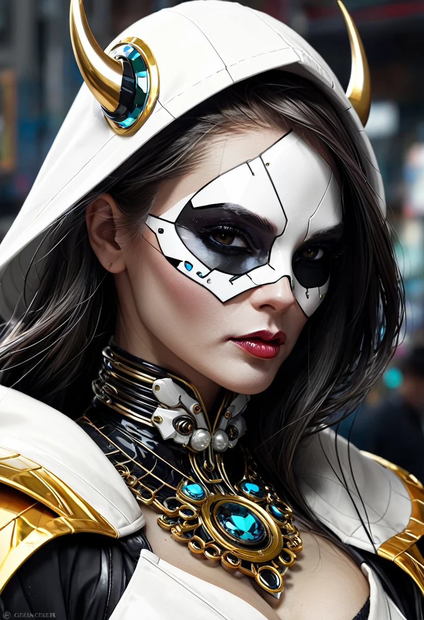 White Reaper, HarlequinPunk, Jaehra, panjang penuh, trending on artstation, detailed, geometric, fractals --w 1024 --h 2048, Sandra Chevrier, Arcology