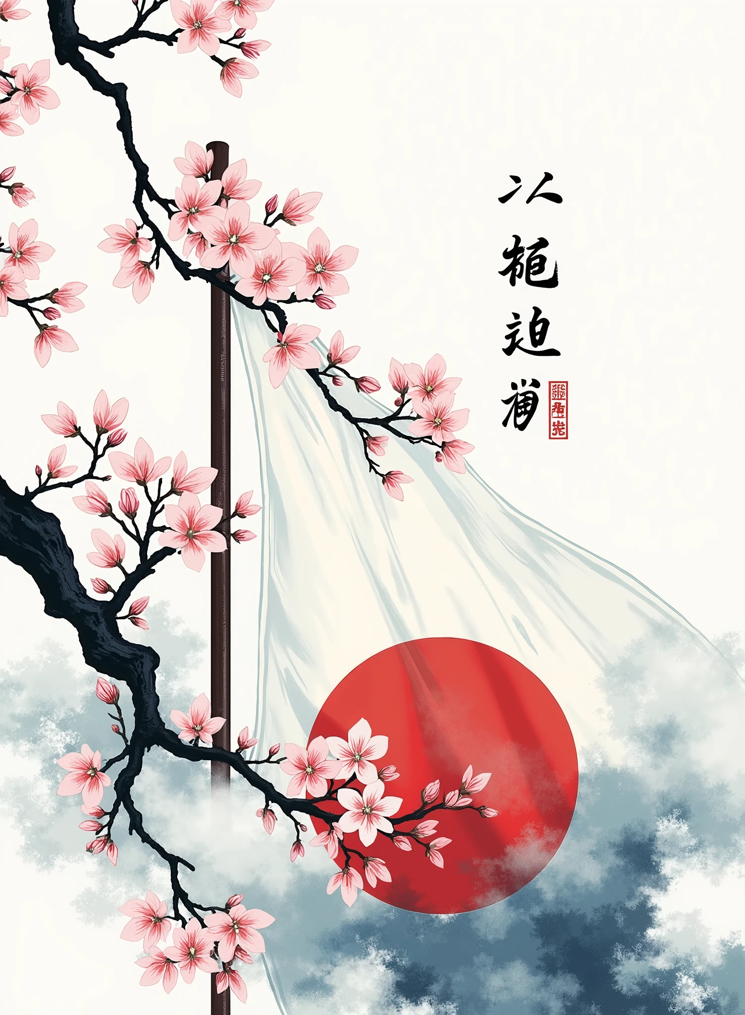Samurai flag with cherry blossom