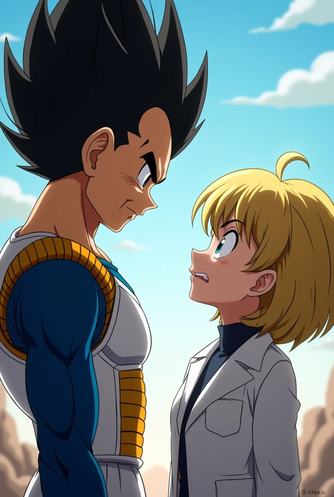 Vegeta and BULMA staring at each other quality 100% anime
