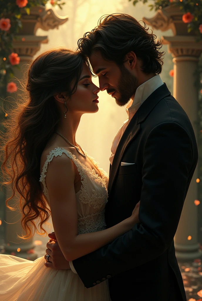 Generate a beautiful girl is in love with a dark man