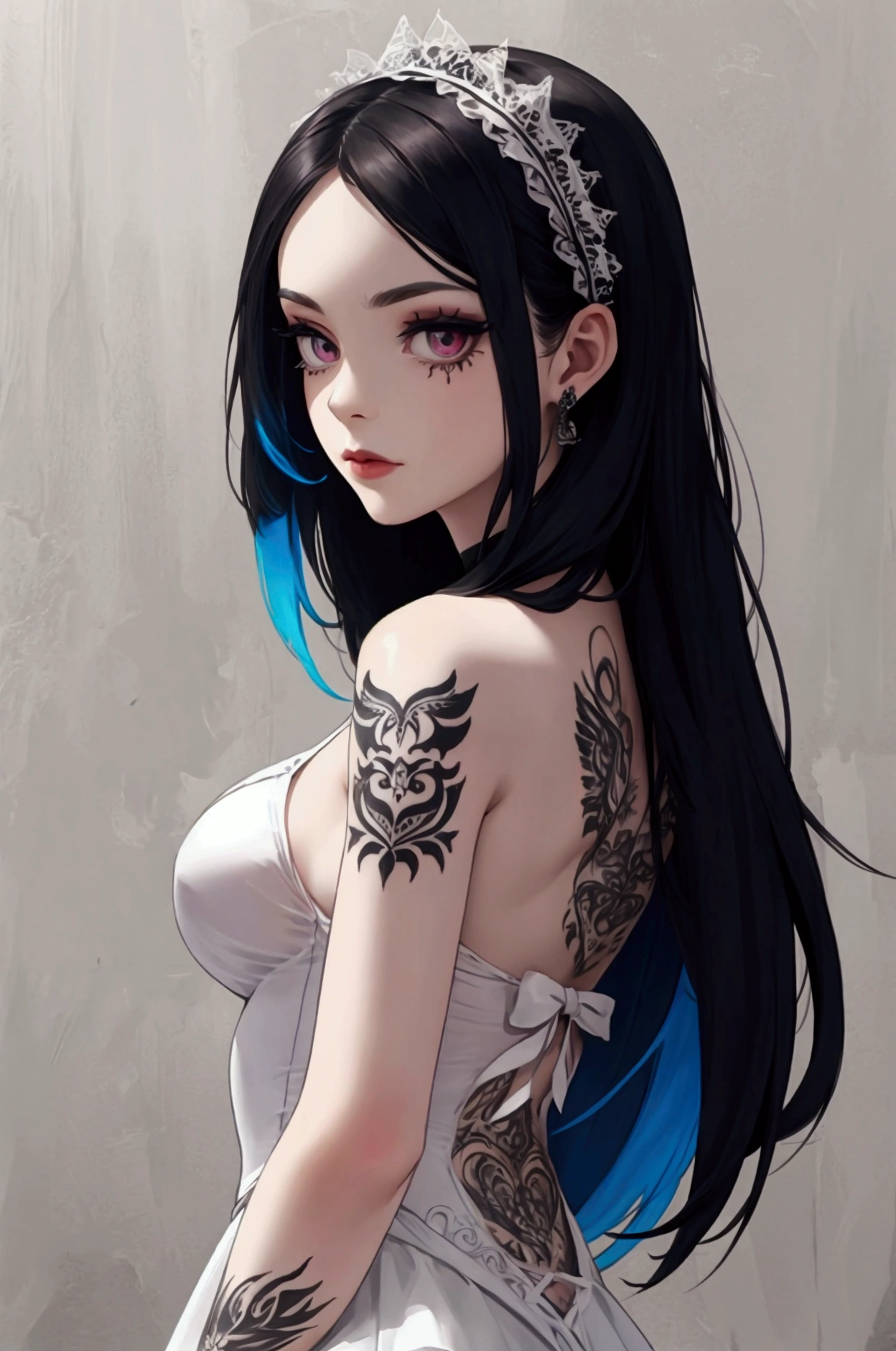 white gothic ballerina tattoo with loose hair 