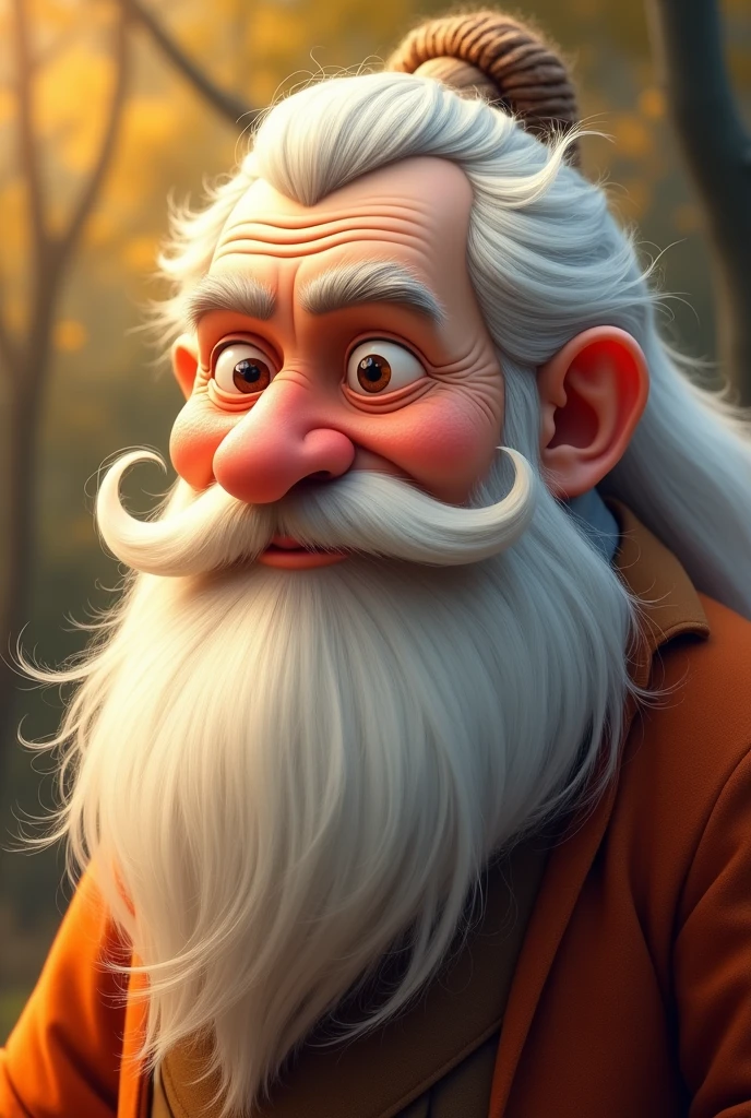 Create a logo brand with the name written the old wise man in Pixar style