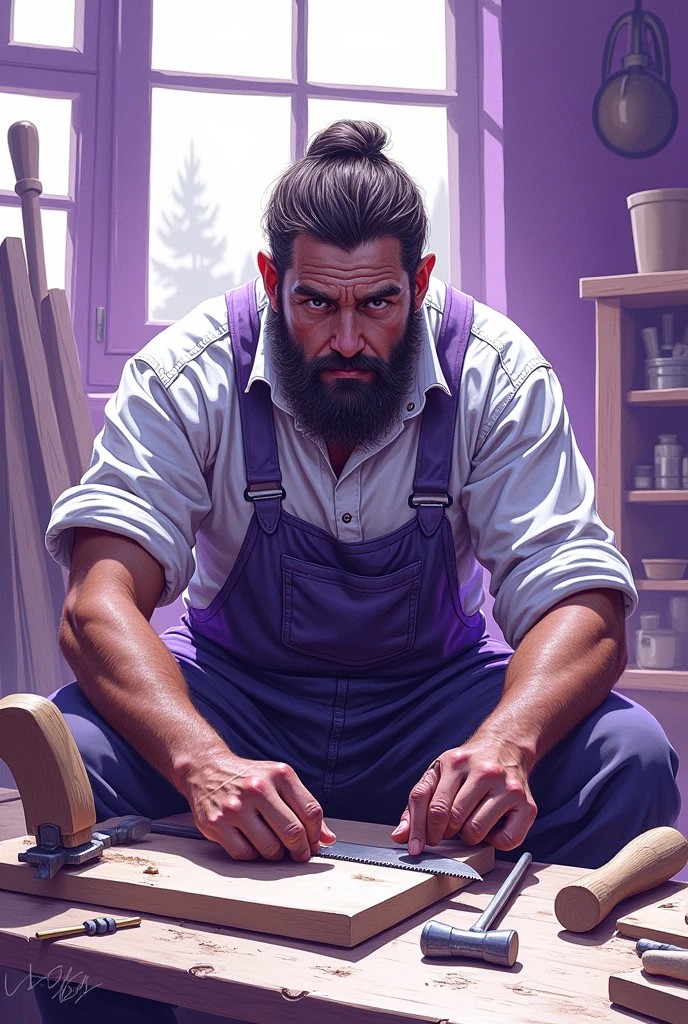 makes a carpenter in the form of drawing and with the purple palette, white and light purple
