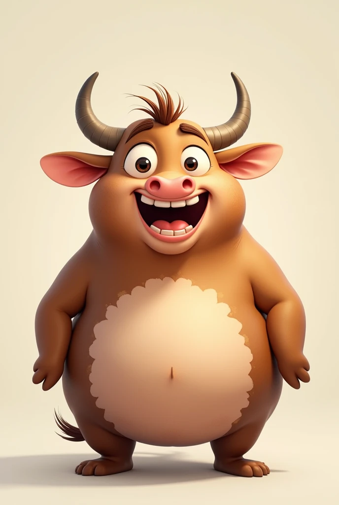 A fat bull, cheered up, without so much hair and with receding hairlines 