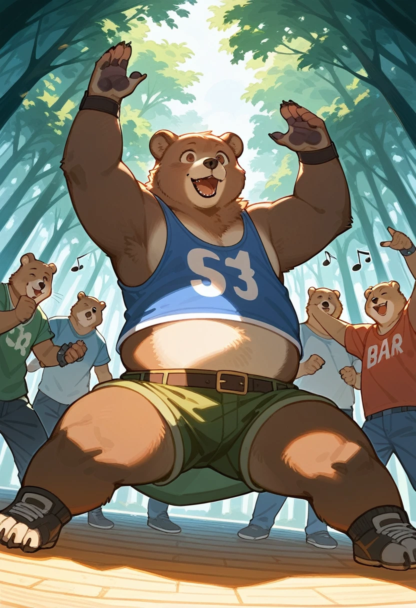 top quality, best quality, High-quality illustrations, masterpiece, super high resolution, detailed background, forest(super cute 1girl, bear, pair)singing, dancing, waltz, boys, girls, absurdres(highly detailed beautiful face and eyes)perfect anatomy, expression, good lighting, cinematic shadow(kemono, furry anthro)assorted poses, dynamic angle,