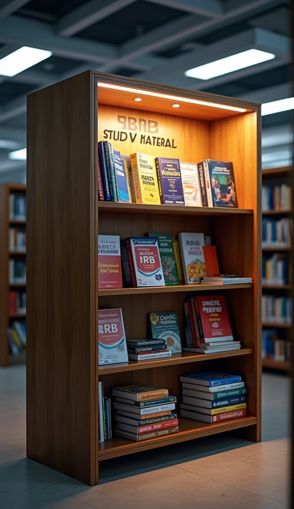 book rack with text written "RRB Study Material' only in english