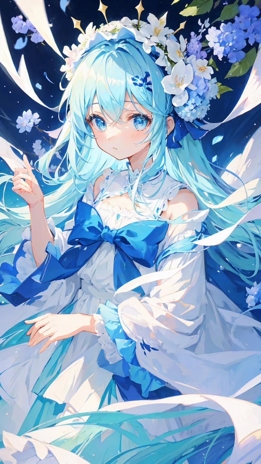 Anime Girl,light blue hair,Flower headdress
