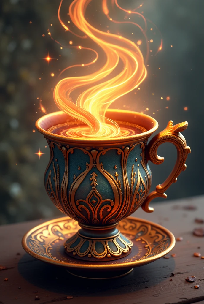 Create a coffee shop logo image with the name " magic cup" animated and realistic version