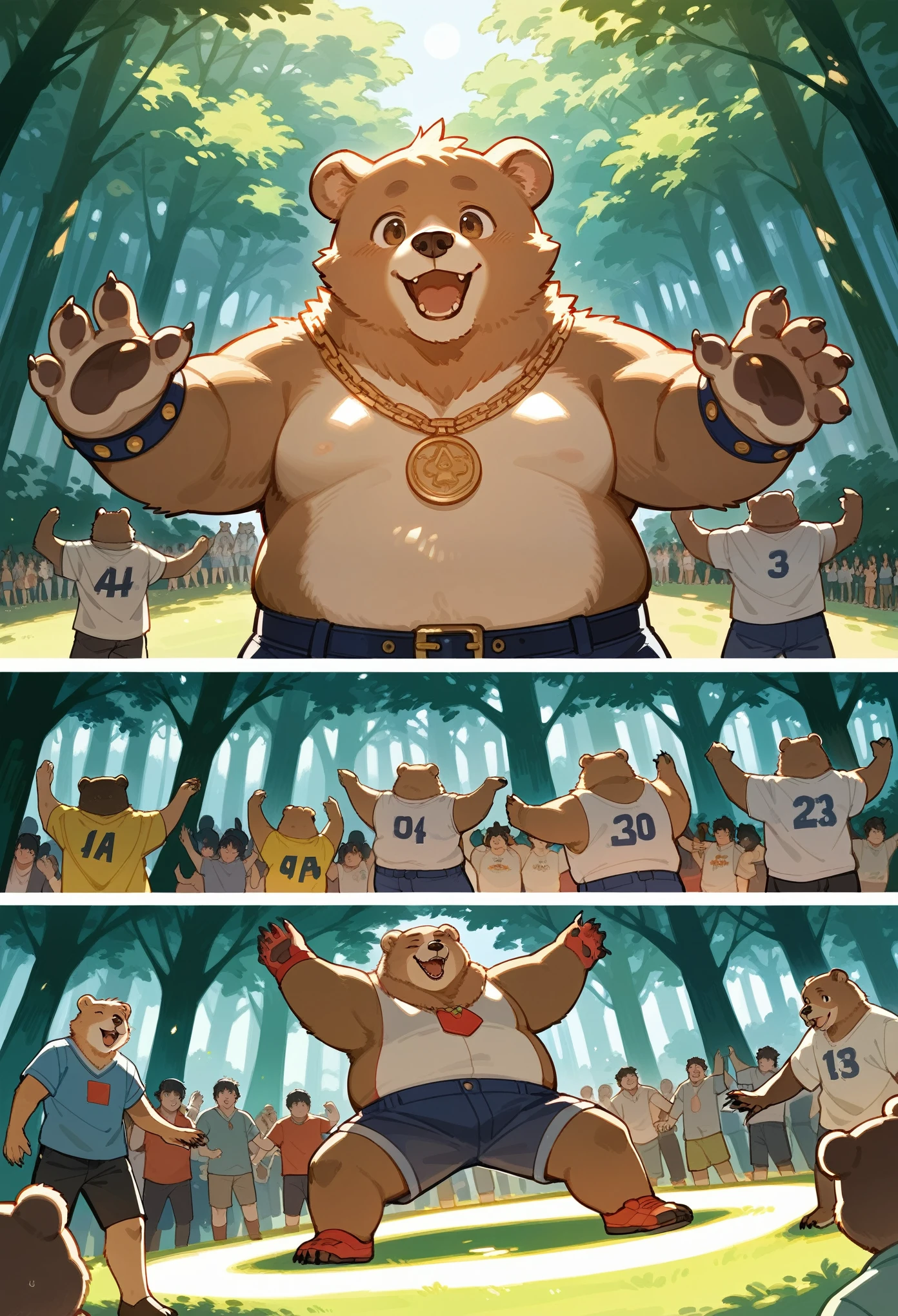 top quality, best quality, High-quality illustrations, masterpiece, super high resolution, detailed background, forest(super cute 1girl, bear, pair)singing, dancing, waltz, boys, girls, absurdres(highly detailed beautiful face and eyes)perfect anatomy, expression, good lighting, cinematic shadow(kemono, furry anthro)assorted poses, dynamic angle,