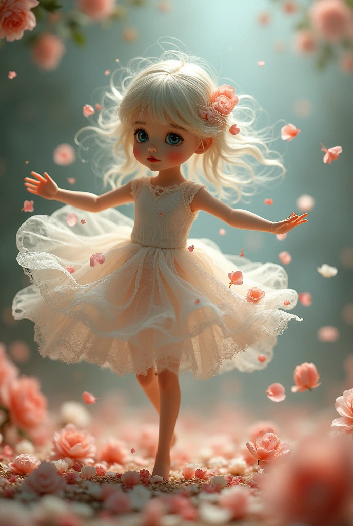 I would like a beautiful doll created with dancing flower petals that transforms as it dances.