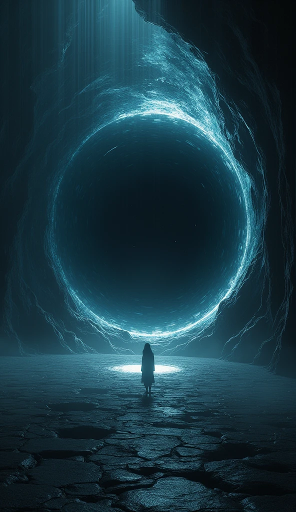 a black hole in a dark room, dramatic lighting, abstract digital art, intricate patterns, glowing energy, surreal atmosphere, cinematic composition, hyper-realistic, 8k, volumetric lighting, chiaroscuro, deep shadows, neon colors, moody tones, cinematic camera angle, masterpiece