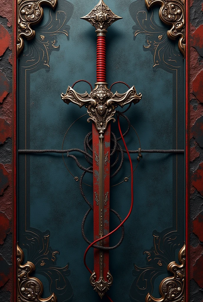 Title: "Dark Renaissance"
Color range:
- Deep black (#000000)
- Steel grey (#666666)
- Dark blue (#212121)
- Deep red (#FF3737) as an accent - Silver flashes (#B1B1B1) to simulate the technology Elements:
- A background of antique stone or marble, with textures and patterns that suggest the classical era.
- A system of circuits or cables that intertwine with elements of ancient architecture, symbolizing the fusion of the old with the new.
- A central object that reflects your rudeness, like a sword or a gun, but with elegant and ornamental details that suggest your delicate side.
- Leather or skin patterns on the edges of the design, to add a touch of roughness and texture.
- A touch of elegance in the details, such as filigree or intricate patterns, to balance roughness with sophistication.
style:
- Dark and elegant theme, with a touch of rebellion and sophistication.
- Influences from ancient times and cyberpunk in the design, with a touch of luxury and glamour.