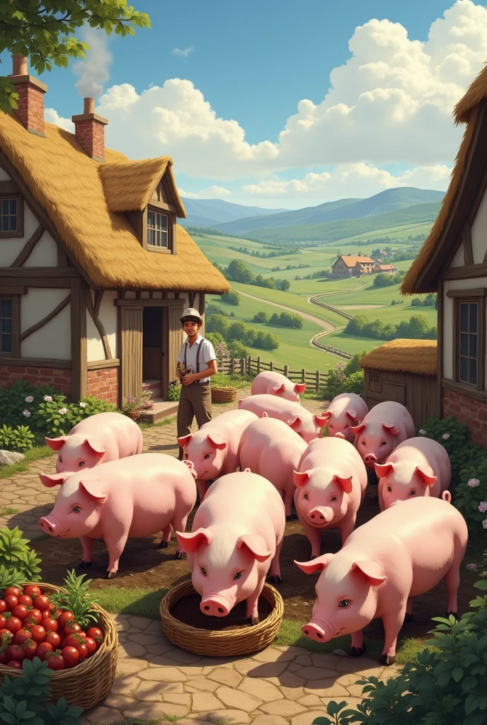 Every pig in the village has food to eat.

