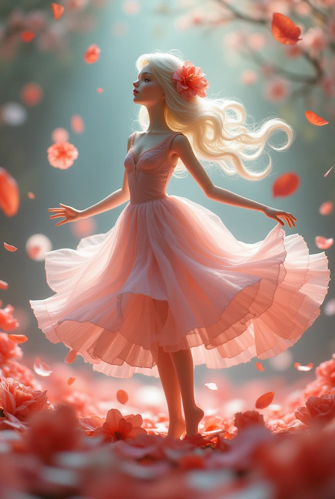 I would like a beautiful doll created with dancing flower petals that transforms as it dances.