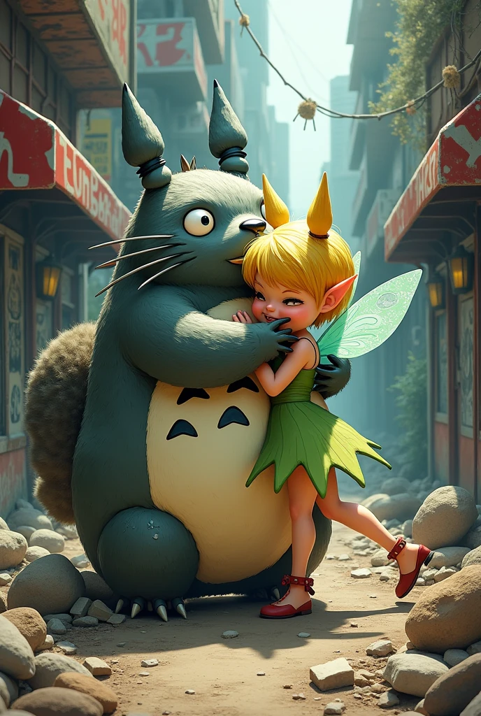 Totoro and Tinkerbell in love in punk arnachist mode