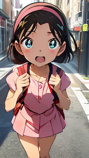 Browsing Caution、（Large Breasts：1.5）(((Pink Panties）））,
Yoshida Ayumi,One girl，、Brown Hair，short hair，，Blue eyes、Red headband、Show Viewer，Japanese-made backpacks for elementary school students，Short sleeve，Blush and laugh、blush，in doors, clavicle，door、blue sky，White cloud,outdoor、street、Burning a masterpiece,8k unity wallpaper、Anime key visual、Highest quality，High resolution，Unity 8k wallpaper shape:0.8),Anime Coloring,highly Detailed face、Fine grain、Growing Eyes、Shiny skin、Fine skin、White skin、dense skin、Detailed Hair、Very elaborate legs、Perfect lighting，Detailed CG,Detailed skin、Detailed face、Fine grain、Glowing Eyes、dense skin、Shiny skin、(Perfect hands，Perfect Anatomy）,High resolution（Detailed Friction）,Thin limbs，Delicate curves、Graceful Hands、shape:0.8、Open your mouth wide、Extend tongue from mouth、Put your hands over your mouth、