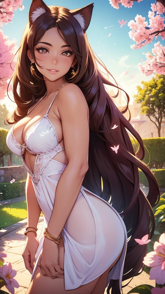 (best quality,4k,8k,highres,masterpiece:1.2),ultra-detailed,(realistic,photorealistic,photo-realistic:1.37),acrylic painting,beautiful Brazilian model in pink outfit with downy hair,beautiful Brazilian model with extremely colorful brown hair and detailed facial features,beautiful Brazilian model standing in a beautiful garden surrounded by a starry sky,brown hair,beautiful Brazilian model with intricate accessories,cat ears, ,beautiful Brazilian model with long flowing twintails,beautiful Brazilian model with bright brown eyes and rosy lips,beautiful Brazilian model with a joyful expression,beautiful Brazilian model in a dynamic pose with cherry blossoms falling around her,beautiful Brazilian model surrounded by colorful flowers and butterflies,beautiful Brazilian model with an enchanting smile,beautiful Brazilian model with soft, pastel-colored shading,beautiful Brazilian model with a magical glow illuminating her,beautiful Brazilian model in a picturesque setting with a winding path leading to a magnificent castle,beautiful Brazilian model with a fairytale-like background,beautiful Brazilian model with a soft, dreamy atmosphere,beautiful Brazilian model with a subtle bokeh effect,beautiful Brazilian model standing under a sunny sky,beautiful Brazilian model with a warm, golden sunset in the background,beautiful Brazilian model surrounded by twinkling stars and colorful nebulae,creating an ethereal and captivating artistic masterpiece, facing camera, up close, face only, suit dress outfit.