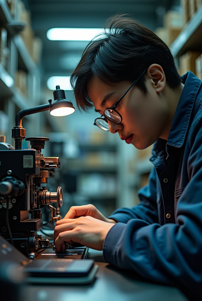 Person tinting lenses on a lens machine
