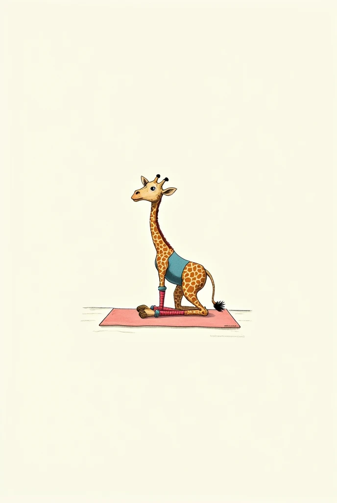 Drawing of a giraffe in pilates clothes doing pilates