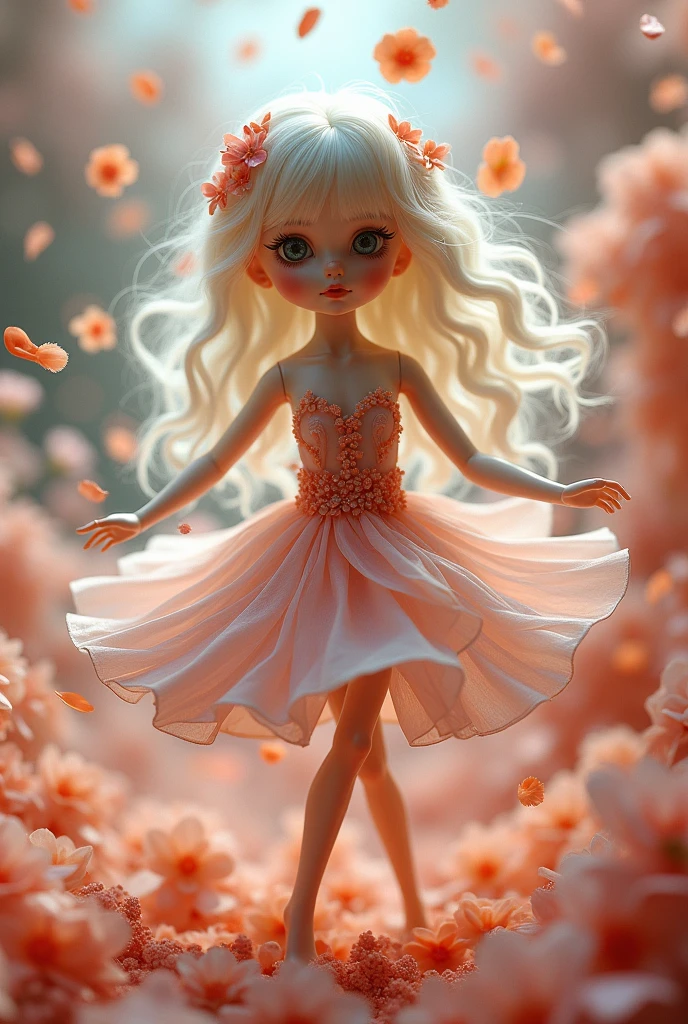 I would like a beautiful doll created with dancing flower petals that transforms as it dances.
