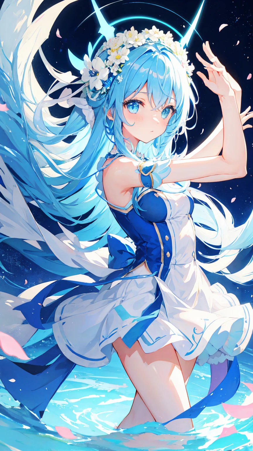 Anime Girl，light blue hair，Flower headdress，Different poses and angles