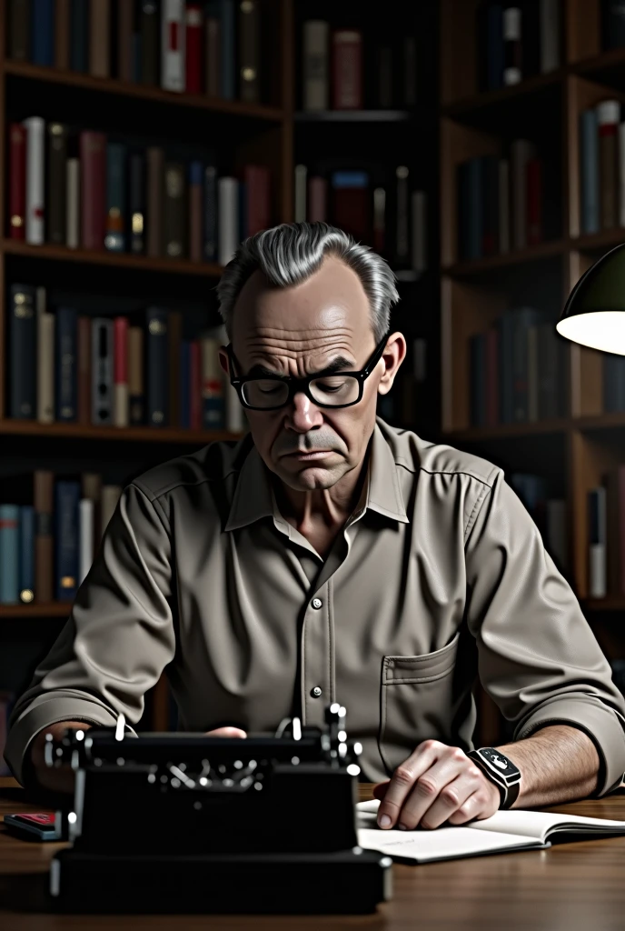 Image of writer Truman Capote while writing the non-fiction novel called "In cold blood"