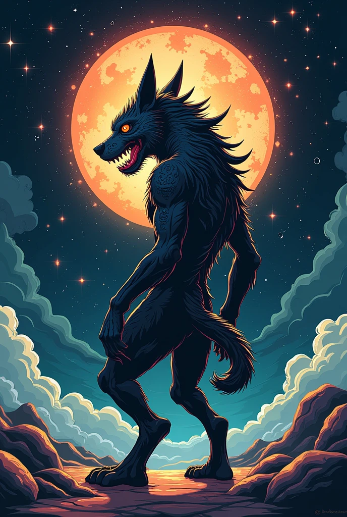 beastman, Sticking out tongue, Cosmic, Eyes are symbols, Simple Background, Back view, turn around,fantasy,space