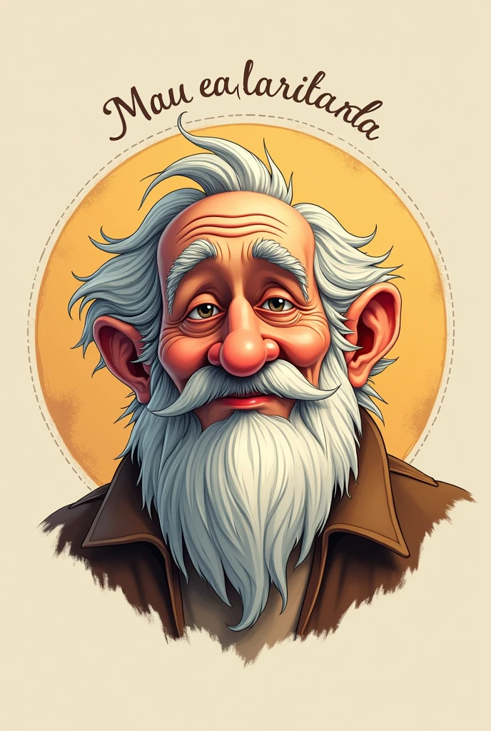 I created a Pixar style logo in a round shape with Portuguese written inside.: the wise old man
